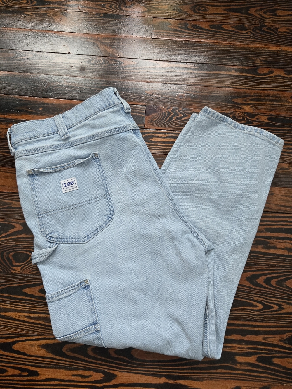 Lee Men Light Wash Carpenter Jeans 42x30 Loose Fit Utility Workwear Denim